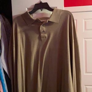 Tan Cutter & Buck long sleeve polo shirt